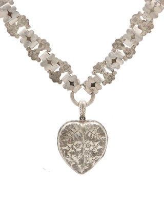 Lot 171 - A Victorian silver heart locket pendant collar necklace.