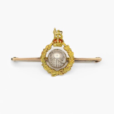 Lot 4 - Royal Marines 9k gold and enamel regimental sweetheart bar brooch by Charles Packer.