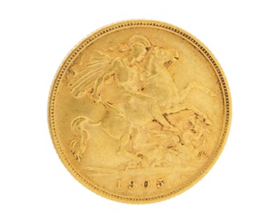 Lot 194 - An Edward VII 1905 half sovereign gold coin.