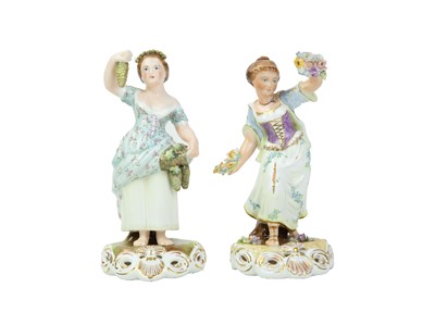 Lot 319 - Two Royal Crown Derby porcelain figures emblematic of Spring and Autumn.