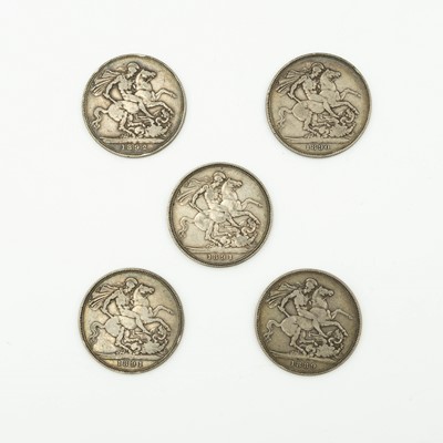 Lot 169 - GB - Five Victoria Jubilee bust silver crown coins.