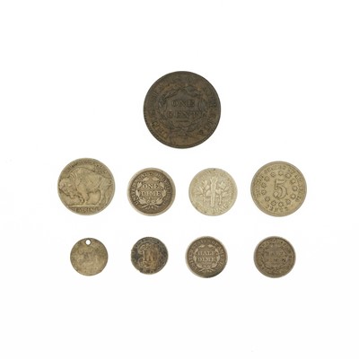 Lot 197 - USA - A selection of 19th-century copper and silver coinage.