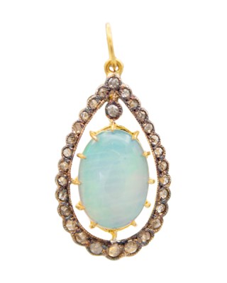 Lot 220 - A silver gilt, opal, and diamond pendant.