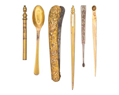 Lot 229 - A late 18th-century bronze ormolu etui and associated chatelaine.