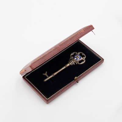 Lot 250 - A George V silver and enamel presentation key for Lescudjack Council Schools Penzance.