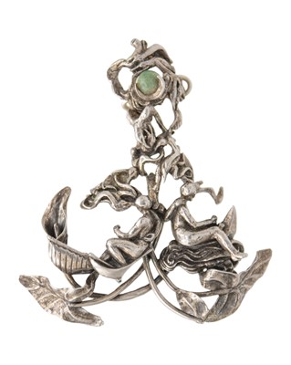 Lot 249 - A modern handcrafted silver Adam and Eve pendant.