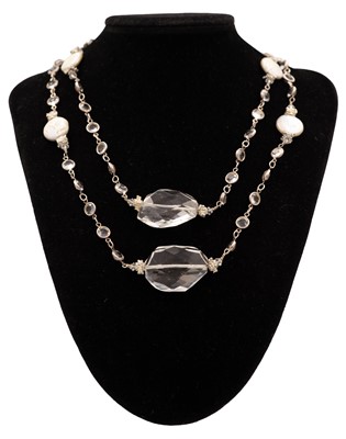Lot 45 - A silver, rock crystal and freshwater pearl bead necklace.