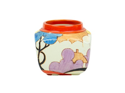 Lot 220 - A Clarice Cliff Blue Autumn (Balloon Trees) pattern sugar bowl.
