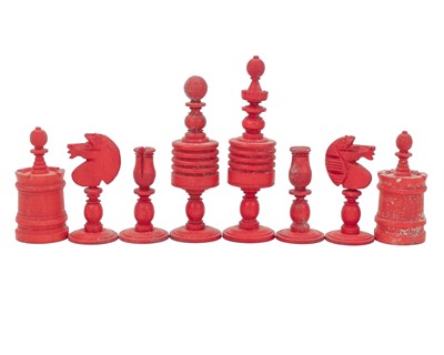 Lot 43 - A late 19th century turned bone chess set.