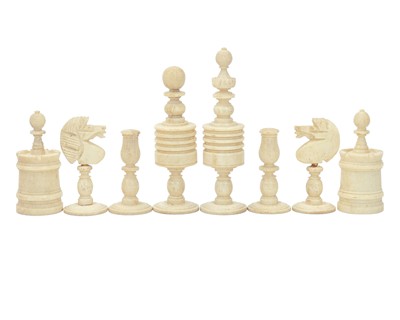 Lot 43 - A late 19th century turned bone chess set.