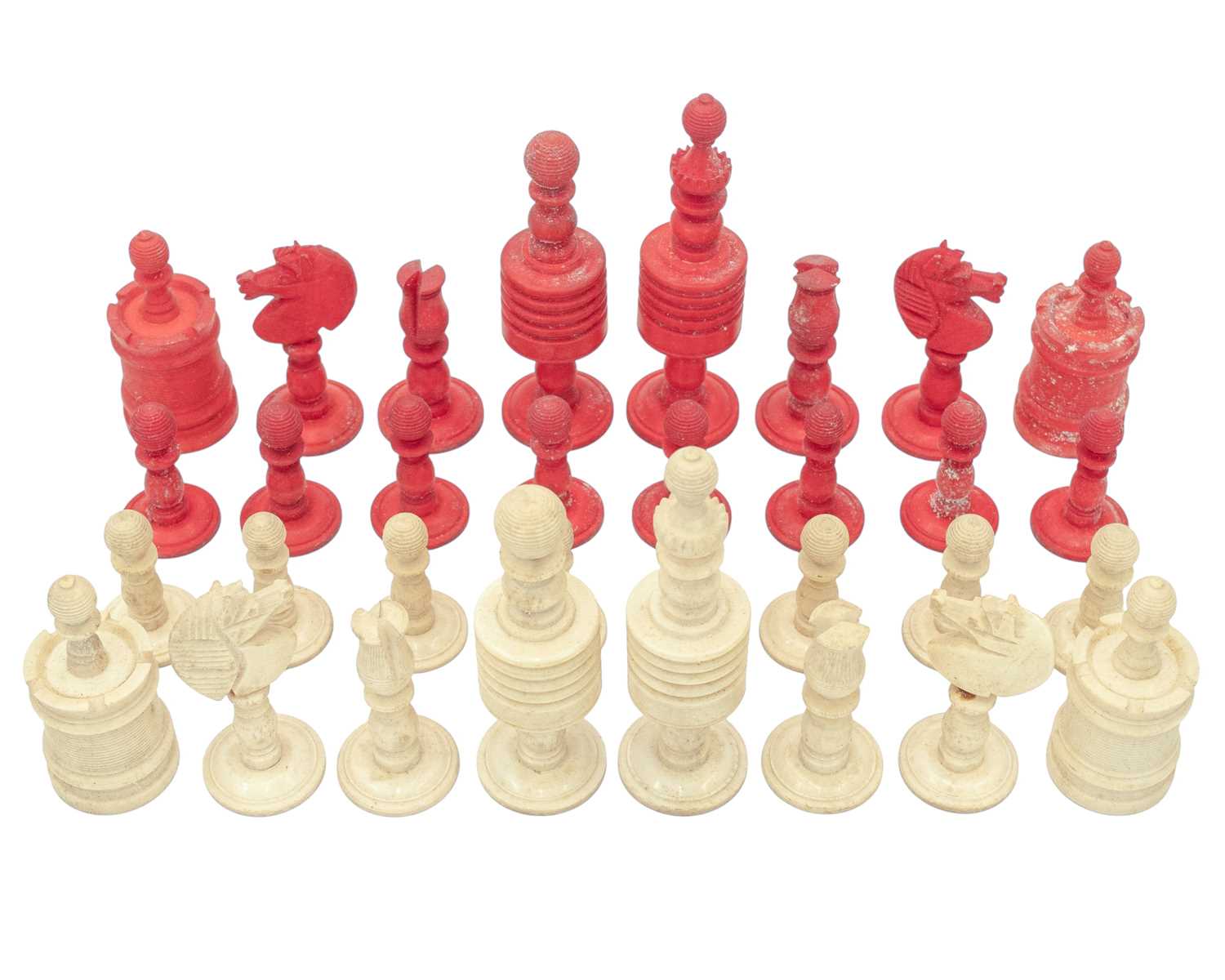 Lot 43 - A late 19th century turned bone chess set.