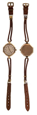 Lot 33 - A 9k cased lady's wristwatch, fitted with a replacement modern quartz movement.