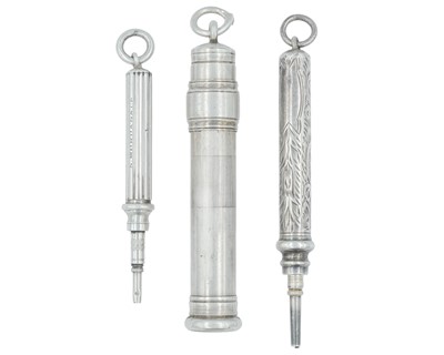 Lot 1107 - Three various silver propelling pencil fobs including S. Mordan & Co.