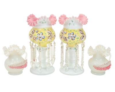 Lot 332 - A pair of opaline glass lustres.