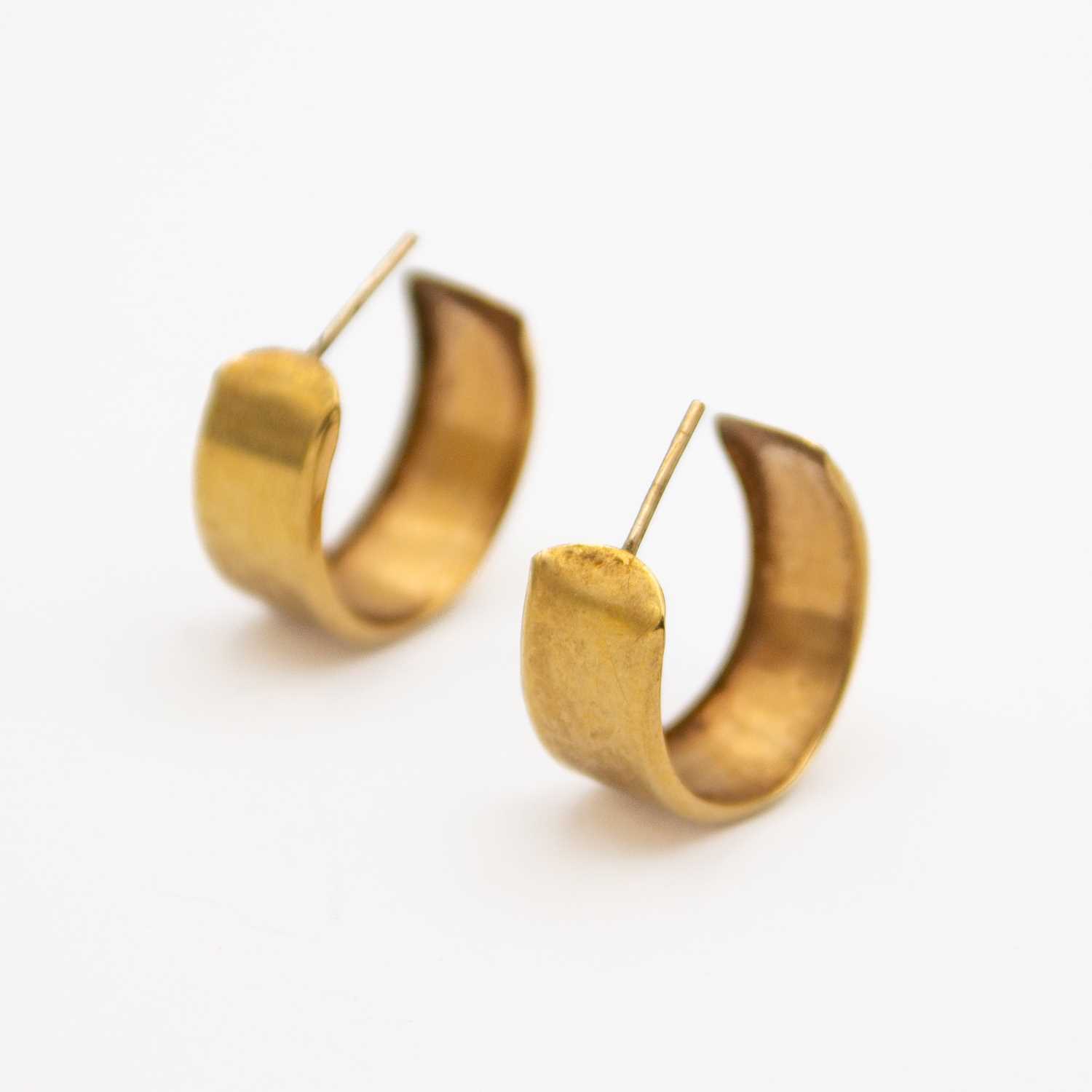 Lot 36 - A pair of 9k gold wide hoop earrings.