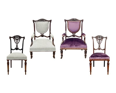 Lot 933 - An Edwardian mahogany part salon suite.