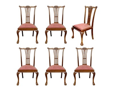 Lot 919 - A set of six Edwardian mahogany dining chairs.