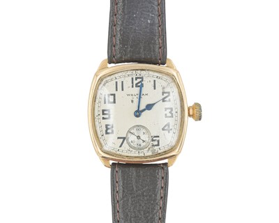 Lot 1069 - WALTHAM - A 9k 1930's Art Deco gentleman's manual wind wristwatch.