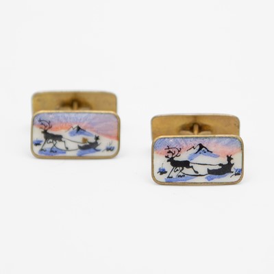 Lot 114 - A pair of Nowegian silver-gilt and enamel cuff-links by Norne.