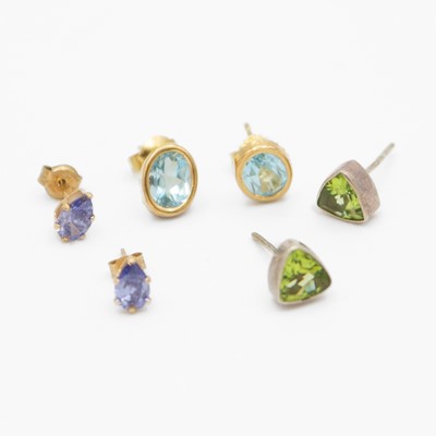 Lot 125 - A 9k pair of Tanzanite stud earrings, and two other pairs of gem-set studs.