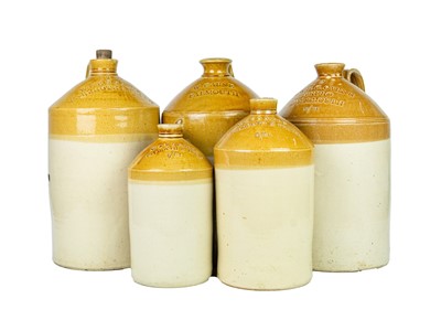 Lot 758 - Five W & EC Carne stoneware flagons.