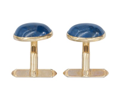 Lot 269 - A pair of 9k gold and lapis lazuli cufflinks.