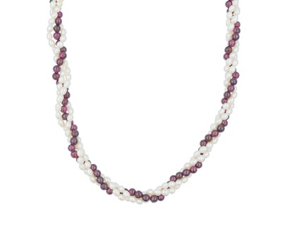 Lot 263 - A garnet and cultured freshwater pearl bead necklace