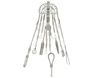 Lot 256 - A rare Georgian cut steel chatelaine.