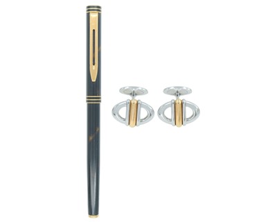 Lot 273 - A Waterman pen with 18k 'ideal' knib, and a pair of Dunhill cufflinks.