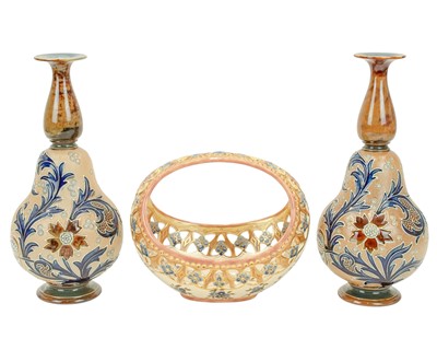 Lot 320 - A pair of Doulton Lambeth Slaters Patent vases.