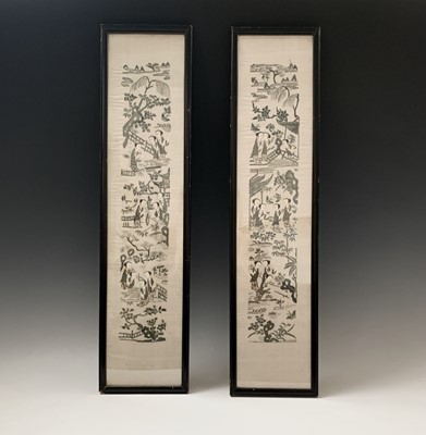 Lot 104 - A pair of Chinese silk embroidered sleeve...