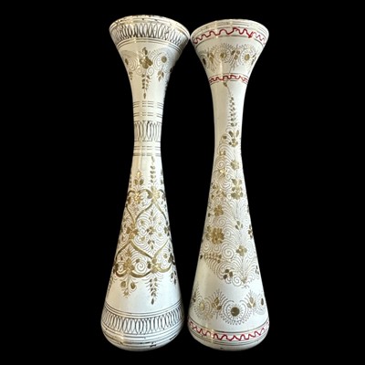 Lot 86 - Two painted brass fluted vases, 29cm tall