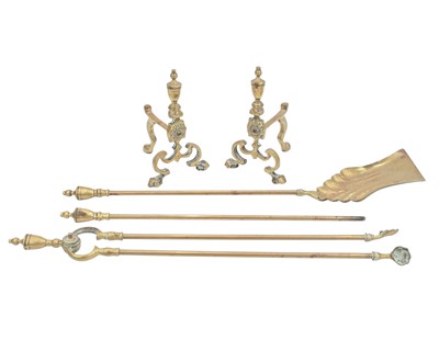 Lot 84 - A set of three Victorian brass fire irons.