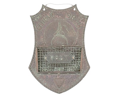 Lot 210 - A 'Cornish Hand Wrought Metal Co. Ltd' of Hayle copper wall-mounted advertising post rack.