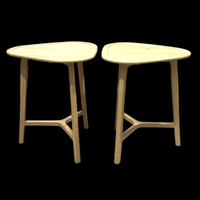 Lot 38 - A pair of blonde oak tripod side tables, 53cm...