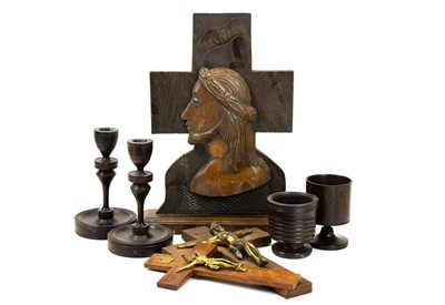 Lot 732 - A carved wood crucifix.