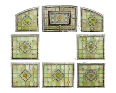 Lot 117 - A collection of leaded stained glass panels.