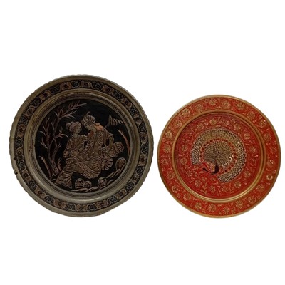 Lot 114 - An Indian Brass tray with an enamel inlay...