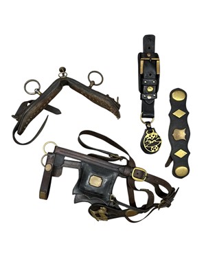 Lot 113 - Victorian heavy horse leathers, with brasses,...