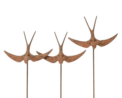 Lot 871 - Three wrought iron garden swallow ornaments.