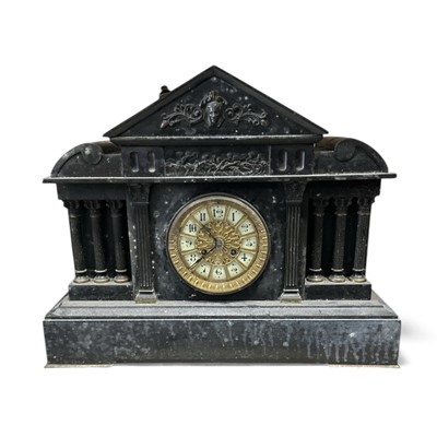Lot 134 - A large Victorian slate mantel clock, the...