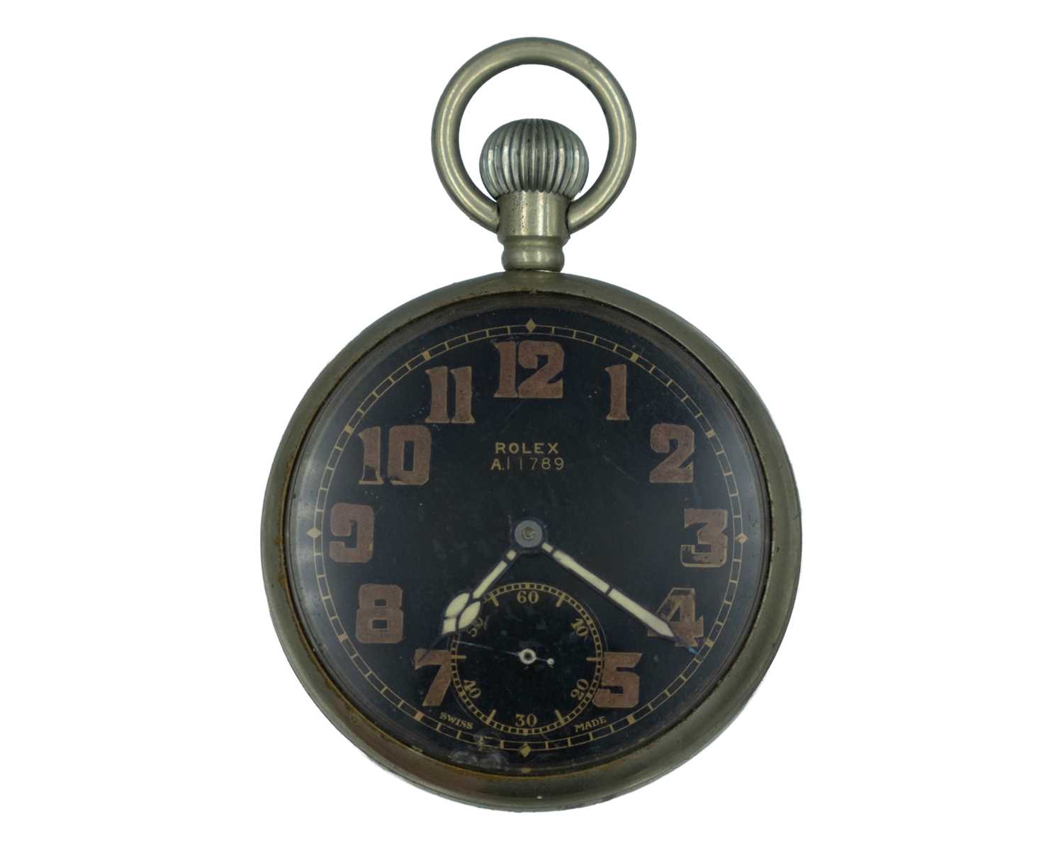 Lot 609 - ROLEX - A British WWII General Service MK II nickel-cased military pocket watch.