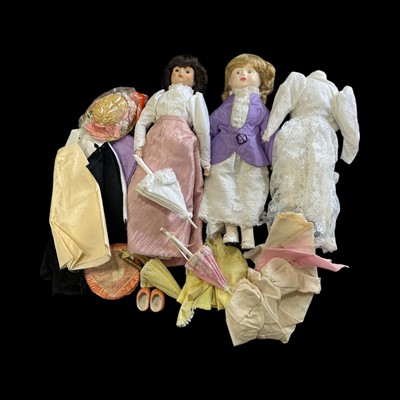 Lot 155 - Three vintage dolls (one missing a head) and a...