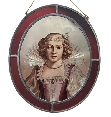 Lot 14 - A 19th century leaded stained and reverse...