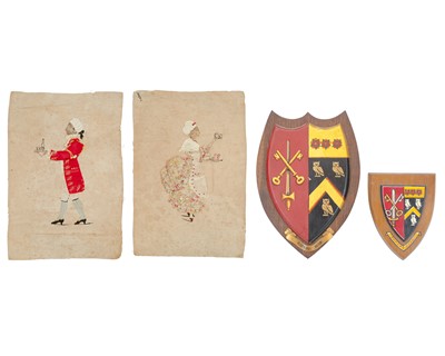 Lot 88 - A pair of stitched fabric collage pictures.