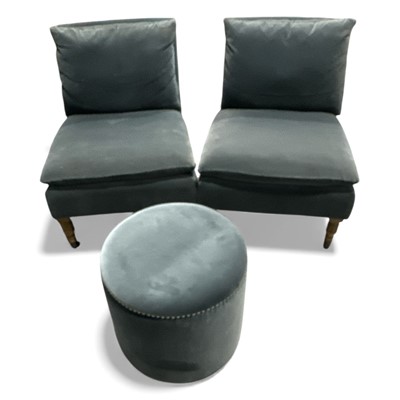 Lot 4 - Two OKA Slipper Chairs and a Pouffe.