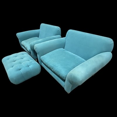 Lot 3 - A Pair of Loaf Sofas and a Footstool. In Teal,...