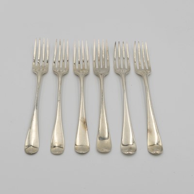 Lot 239 - A George III silver matched set of six dessert forks.