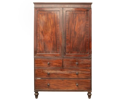 Lot 941 - A George IV mahogany and ebony strung linen press