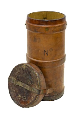 Lot 132 - A WWII leather cylindrical cordite case and cover.